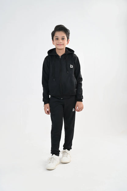 Sleek Black Full-Zip Tracksuit-Unisex Kids