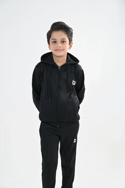 Sleek Black Full-Zip Tracksuit-Unisex Kids