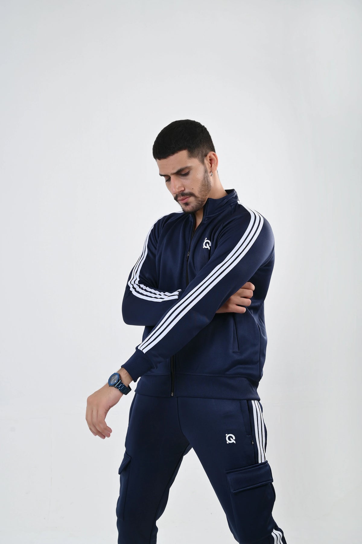 Navy Streak Zipper Tracksuit