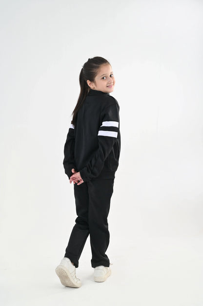 Contrast Band Zipper Tracksuit-Unisex Kids