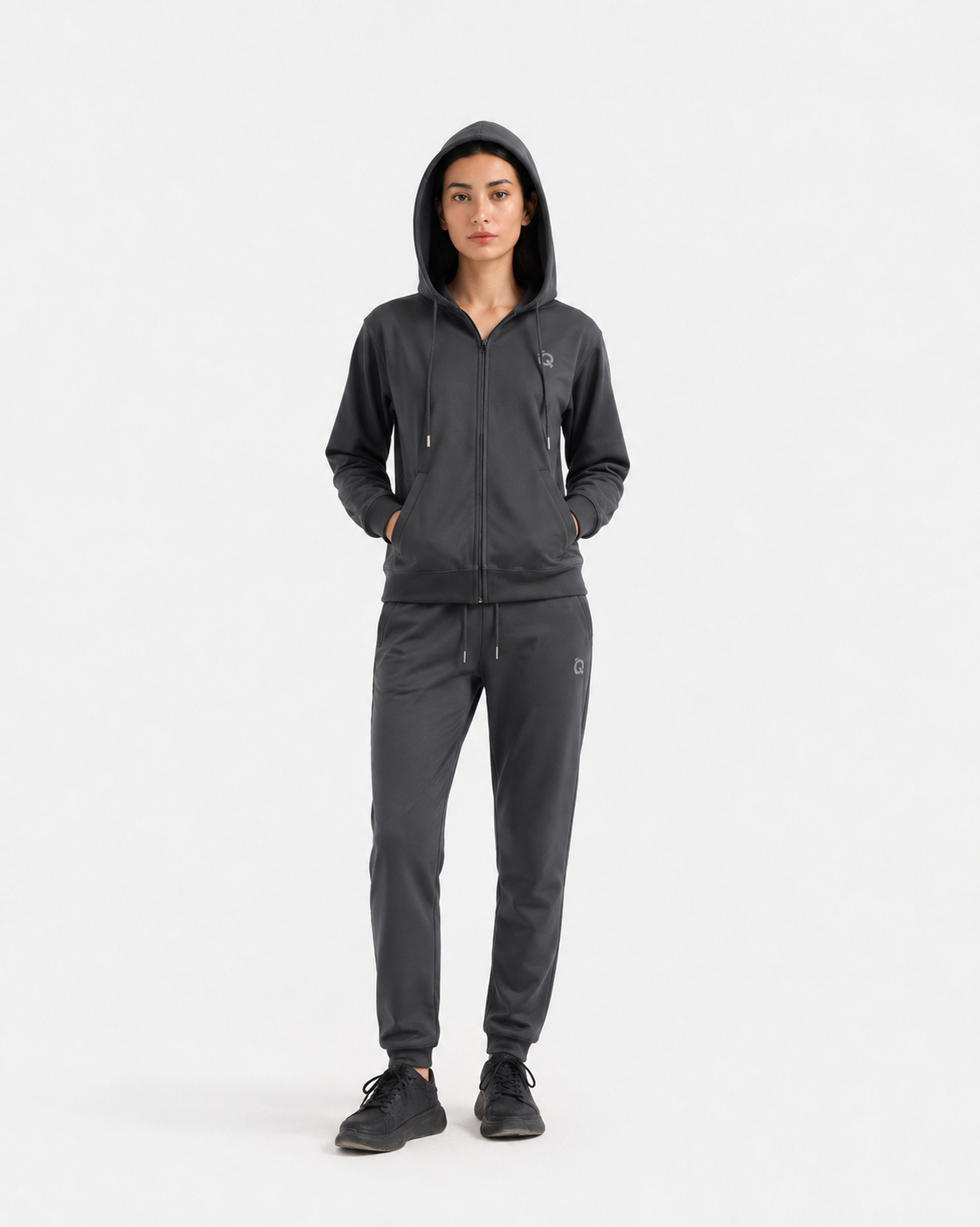 W-Grey Zip Hoodie Tracksuit