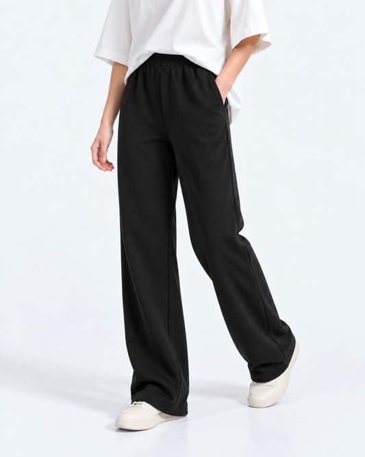 Straight Leg Fleece Trouser - Black