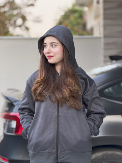 W-Grey Zip Hoodie